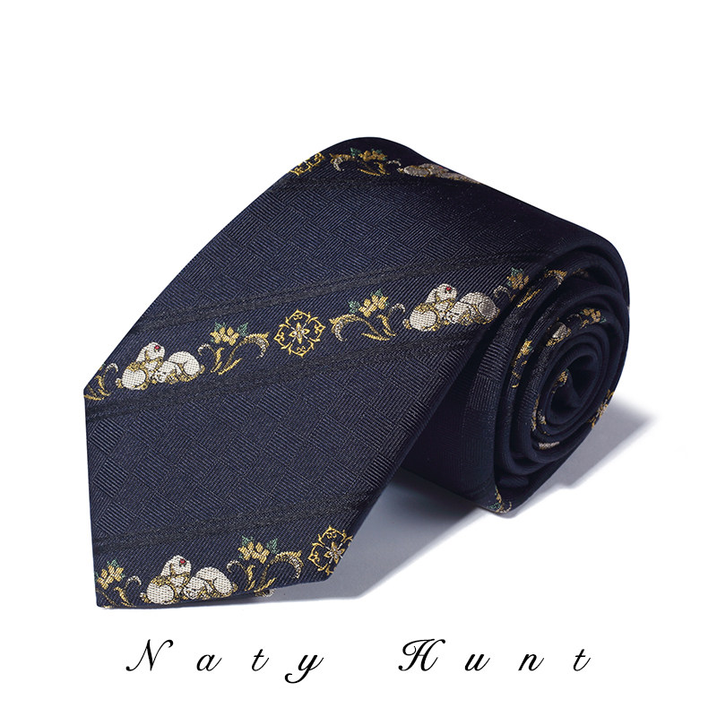 thumbnail for Natyhunt New Bunny Party Theme Embroidered Silk Tie Business Casual Tie Men's Light Luxury Gift Box