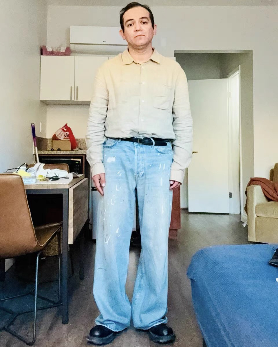 thumbnail for Zhangyu's Independent Ac Style 1981m Version Splatter Ink Mud-Dyed Distressed Loose Straight-Leg Jeans