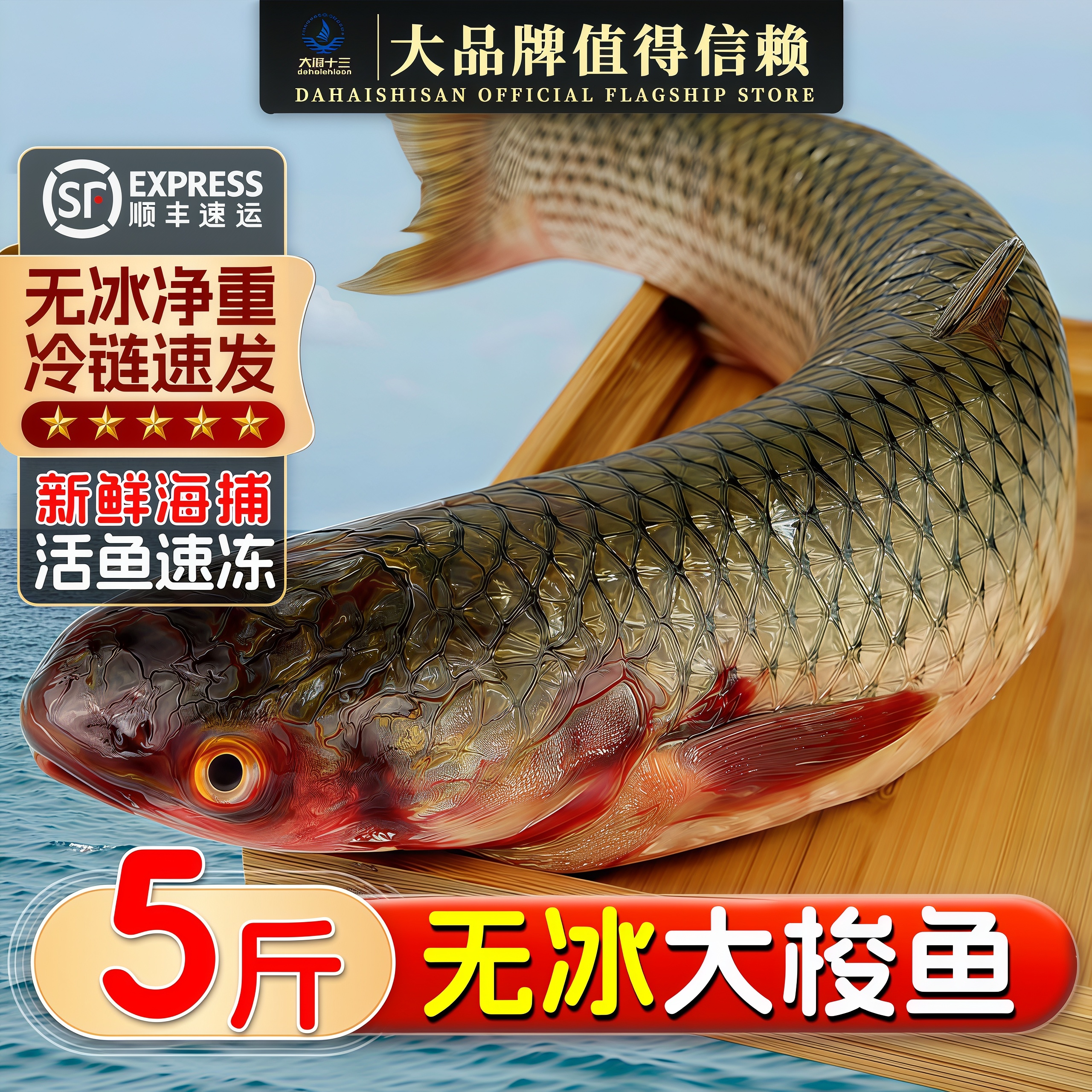 鲜冻海梭鱼海捕整条红眼大梭鱼