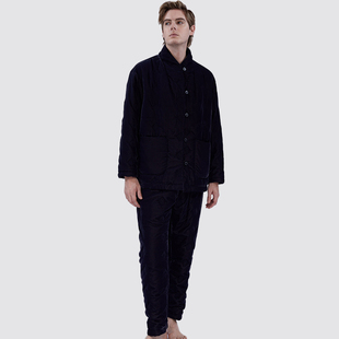 曼诺曼蒂克睡衣秋冬情侣新款 无领家居服可外穿 加厚丝绒静奢新中式