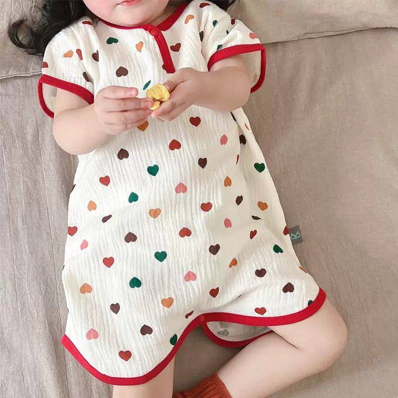 宝宝纱布连体睡衣夏季薄款婴儿防踢被睡袍女童短袖儿童睡裙男