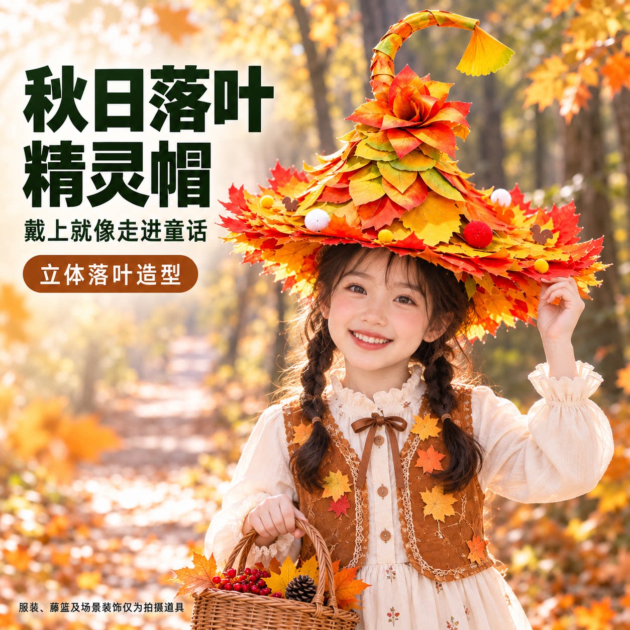 魔法创意落叶帽手工DIY仿真纸质树叶帽子幼儿园儿童寻秋拼贴玩具