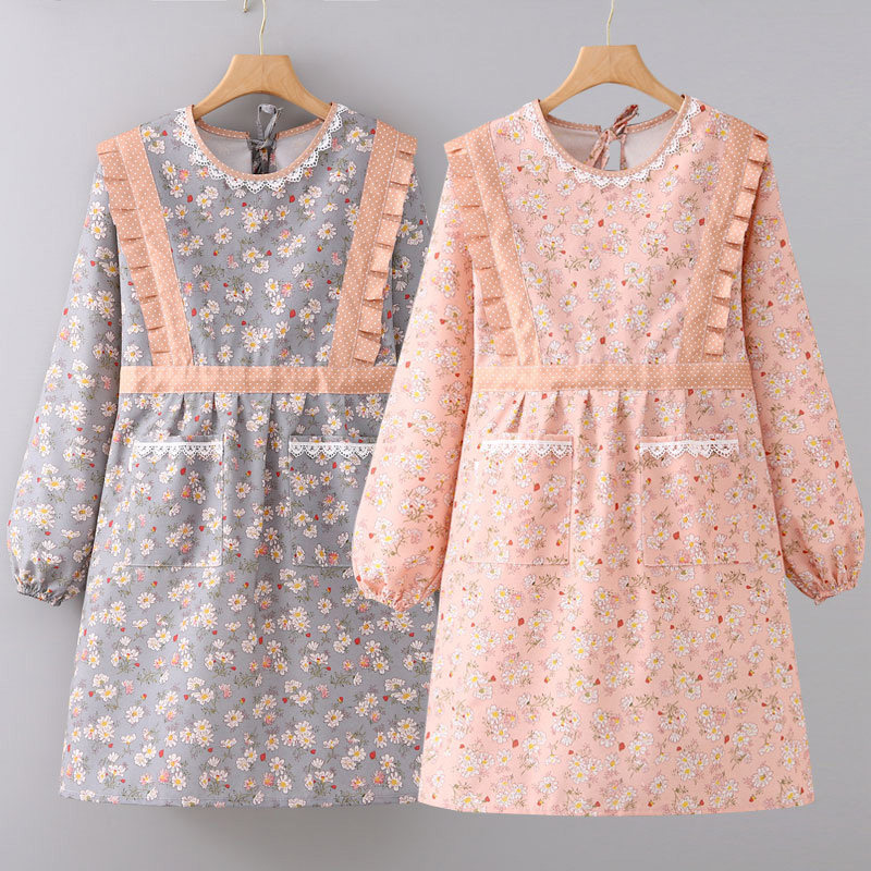 宫廷罩衣女长袖帆布围裙家用厨房做饭耐磨防污洋气韩版围腰工作服,家庭/个人清洁工具,围裙,淘宝优惠券,粉丝福利购,淘宝优惠卷