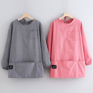 短款棉布长袖围裙厨房家用反穿罩衣成人上班多口袋透气耐脏工作服