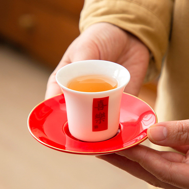 三才盖碗托底座杯垫防烫茶道配件茶碗碟子敬茶托大红色喜庆高档图片