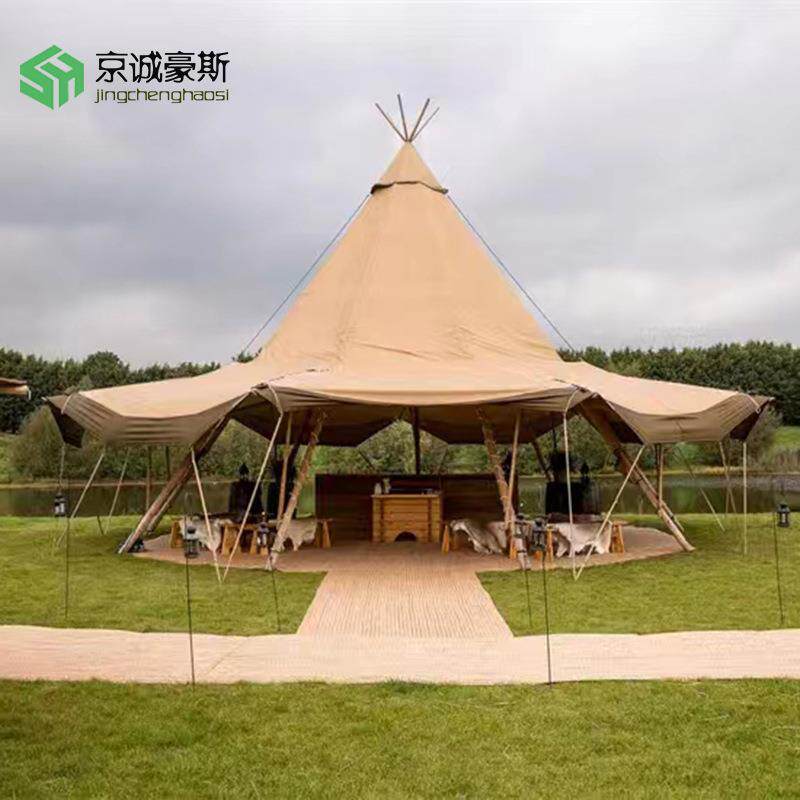 地豪斯tipi印第安大草帽帐篷闲露营网红金字塔休聚会幕野奢RKC天