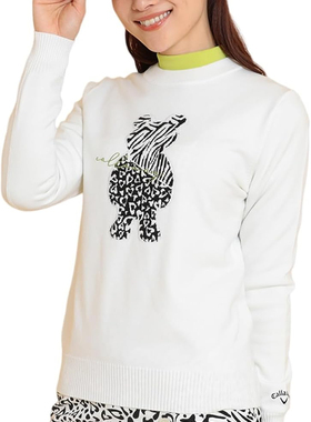 22129 出口日本余高尔夫服装女士秋冬新品提花长袖圆领保暖毛衣