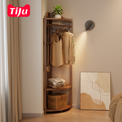 梯菊实木转角衣帽架落地卧室挂衣架简易置物架家用拐角挂衣服架子
