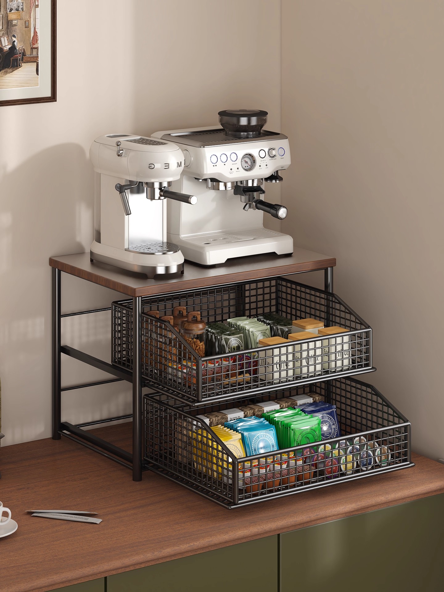 咖啡机水杯置物架茶包胶囊茶包台桌面收纳盒储物架抽屉式收纳架子