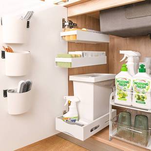 水槽下拉篮抽拉式橱柜内置滑轨夹缝储物篮收纳盒厨房壁挂式置物架