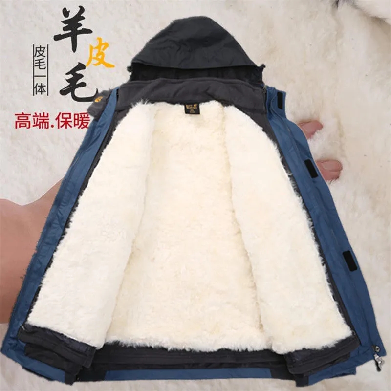 羊皮毛一体冲锋衣抗寒保暖