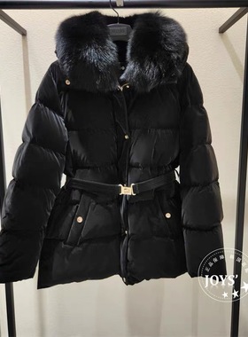 mmjz韩国外贸MO*25冬直筒宽松通勤百搭超大狐狸毛连帽鹅绒羽绒服