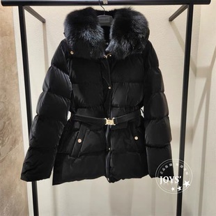 mmjz韩国外贸M家*25冬直筒宽松通勤百搭超大狐狸毛连帽鹅绒羽绒服