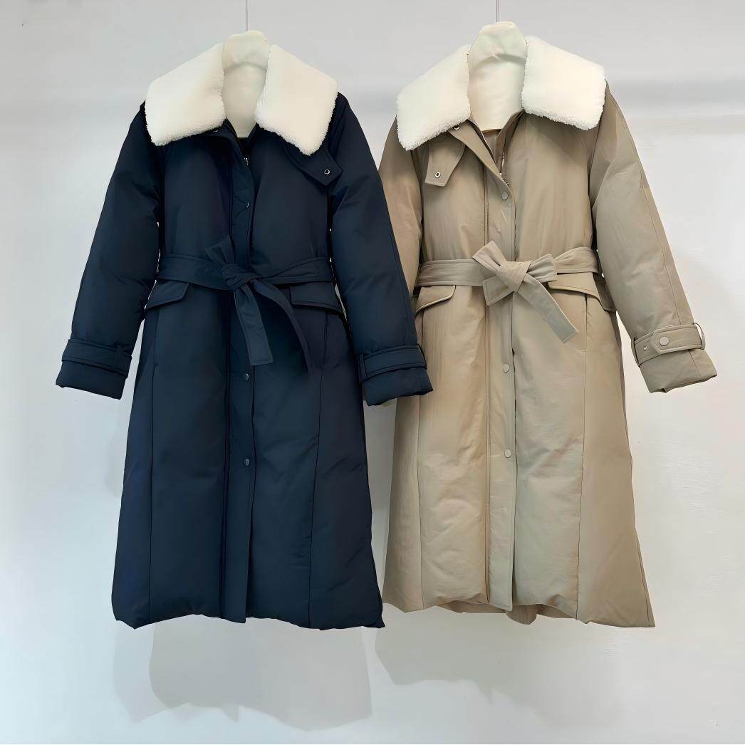特价~韩国25冬收腰显瘦毛领保暖中长款羽绒服女士翻领厚实外套