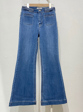 韩国原单gue25新款纯棉弹力中高腰通勤显瘦百搭喇叭牛仔裤长裤女