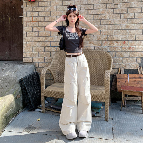 VWYZ美式工装裤女秋季2024新款爵士舞裤子高腰阔腿直筒休闲运动裤