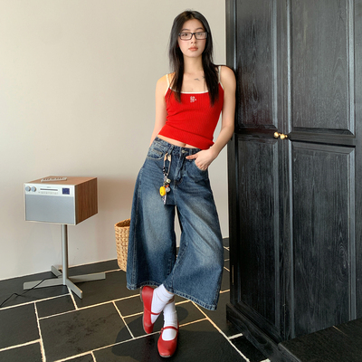 美式复古七分牛仔裤女