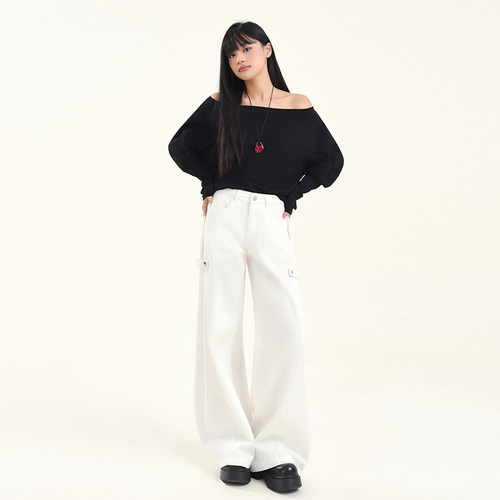 VWYZ新款美式低腰慵懒风牛仔阔腿裤女2024秋冬季宽松喇叭裤拖地裤