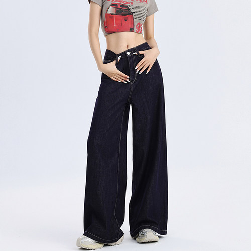 VWYZ美式复古牛仔裤女2024夏季薄款宽松阔腿裤垂感拖地百搭直筒