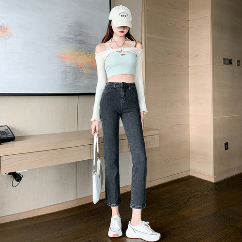 直筒牛仔裤女开叉2022年秋季