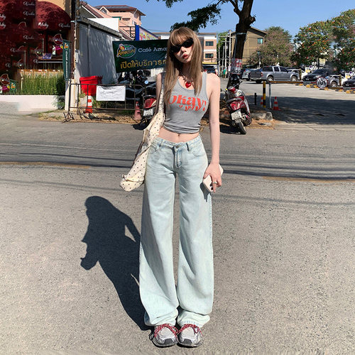 VWYZ美式复古辣妹低腰宽松阔腿裤女初秋2025年百搭显瘦直筒牛仔裤