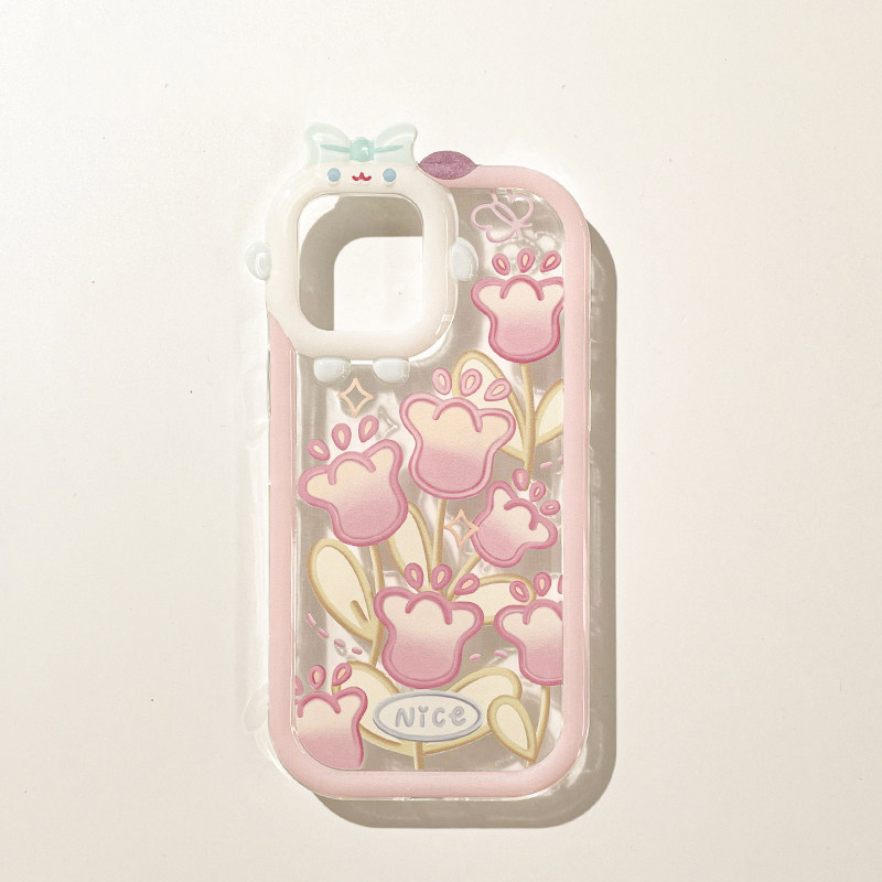 粉色郁金香适用苹果14手机壳iphone13promax全包12mini小怪兽11硅胶14plus新款xsmax网红7/8plus女款xr保护套