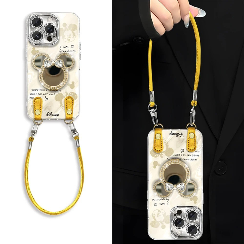 米奇镜子带镜头膜斜跨挂绳手机壳