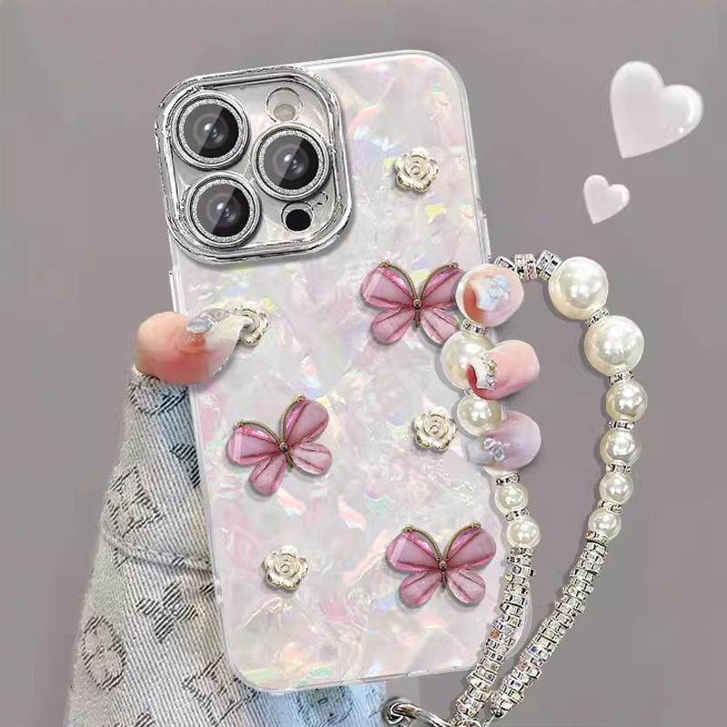 山茶花粉蝴蝶适用苹果17Promax手机壳iPhone16Pro