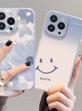 渐变蓝花适用opporeno15/14/13pro/12/10/9手机壳a11x/a58新款全包防摔findx9pro/8/7/6真我GTneo7/3realme12