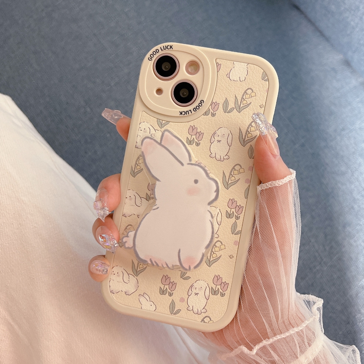 可爱兔子适用opporeno14/13/12pro手机壳11/10/9新款a5/a3pro全包防摔女Findx8s/7/6卡通realme真我12X保护套