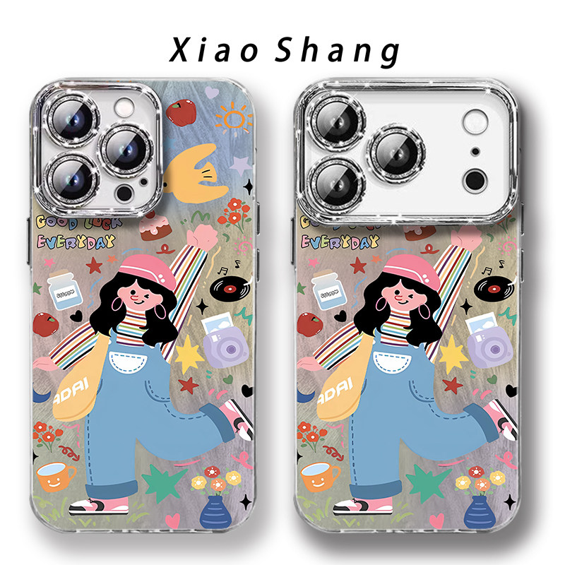 女孩带镜头膜手机壳适用苹果型号