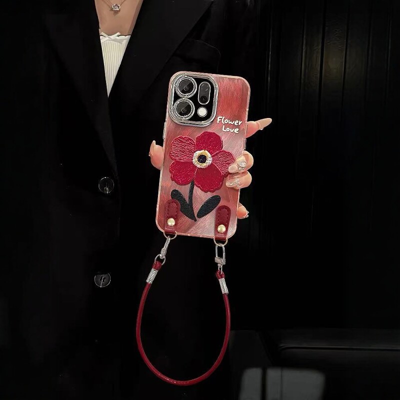 刺绣小花适用OPPOfindx9/8s/7Pro手机壳Reno15/14Pro/13女新款k12s镜头膜a6/5Pro真我15/neo7turbo防摔保护套