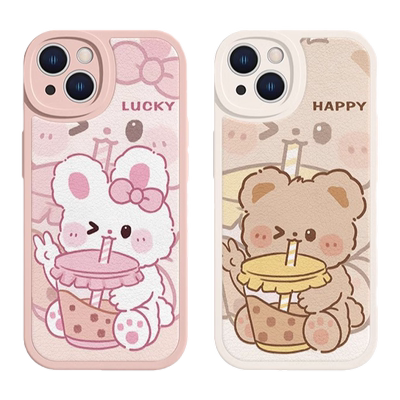 奶茶小熊小羊皮oppo手机壳情侣款