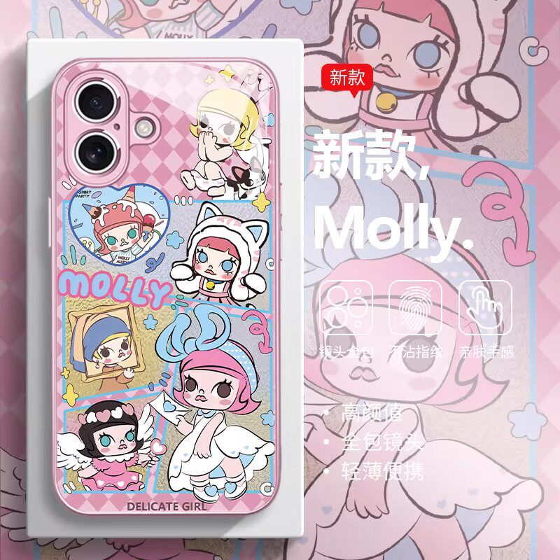萌趣Molly适用OPPOfindx9/8s/7Pro手机壳Reno15/14Pro/13/2026新款10玻璃壳a6/a5防摔K12s真我GT7Pro/6保护套