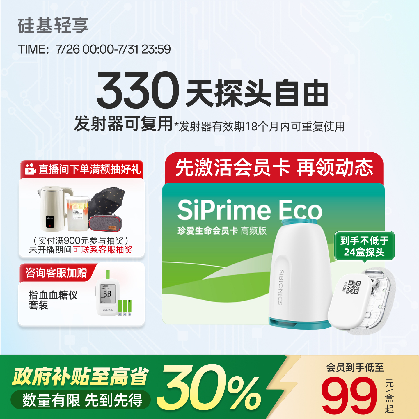 政府补贴30%硅基轻享动态血糖仪免扎手指监测家用测试 老客复购装