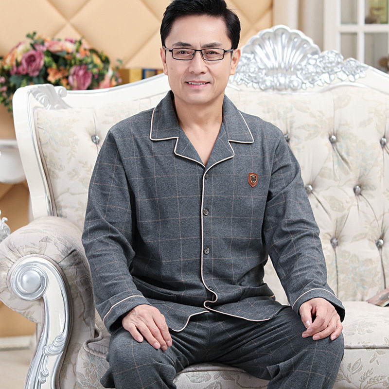 日系cherrykoko男士睡衣春秋棉长袖中年爸爸中老年夏季薄款夏天