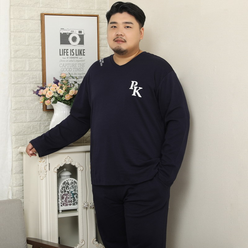 日系cherrykoko 棉春秋v领色长袖男睡衣 5xl加肥加大码肥佬家居服