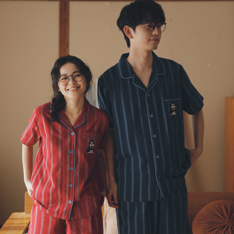 日系cherrykoko辽阔62-野兽睡衣女士夏季棉纱布短袖短裤套装全棉
