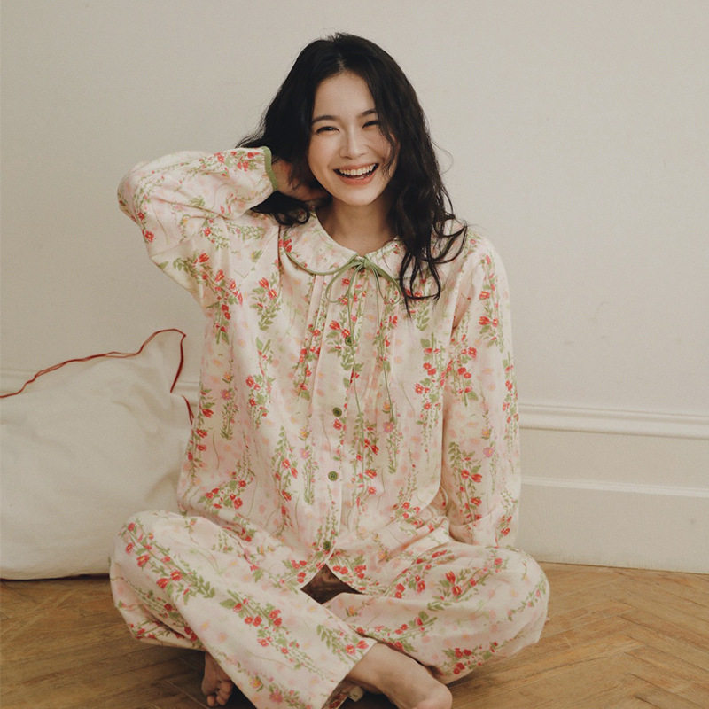 日系cherrykoko余韵75-棉睡衣女娃娃领甜美全棉磨毛宽松家居服