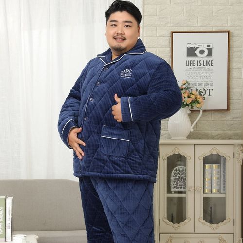日系cherrykoko 男加厚夹棉法兰绒三层保暖睡衣 5xl加大码肥佬