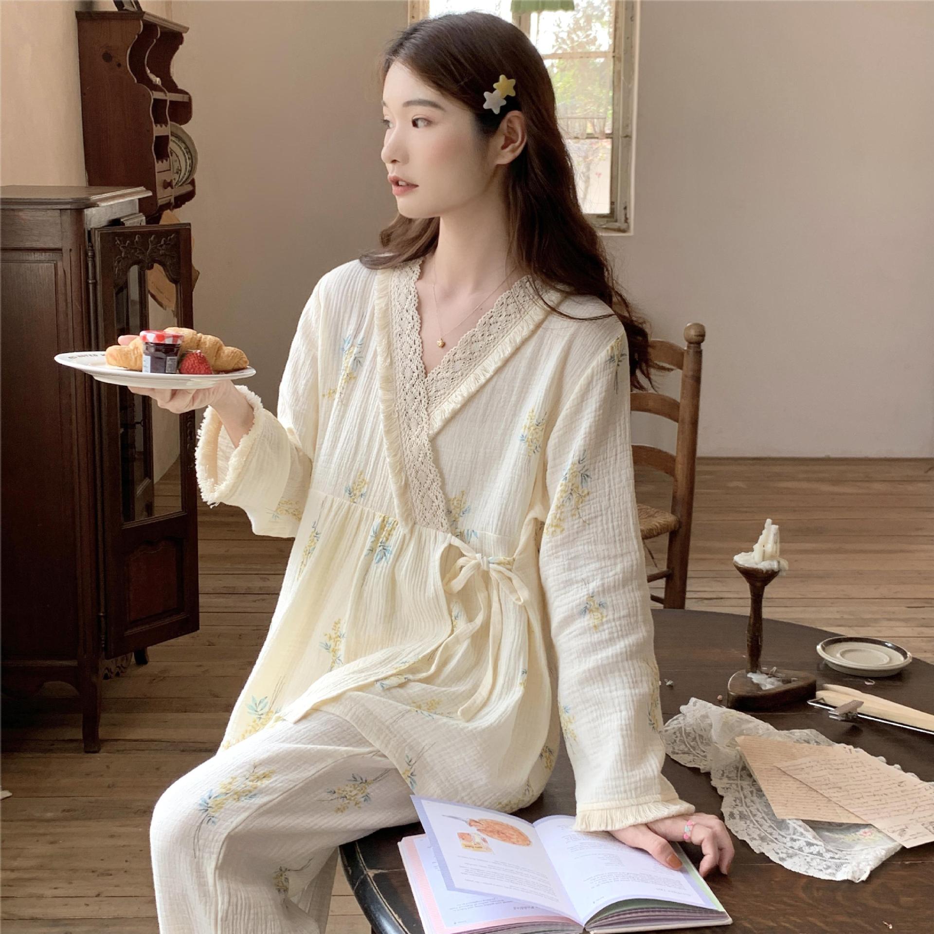 法国Cherry Kitty和服月子服睡衣女春夏棉纱布中式哺乳衣汉服