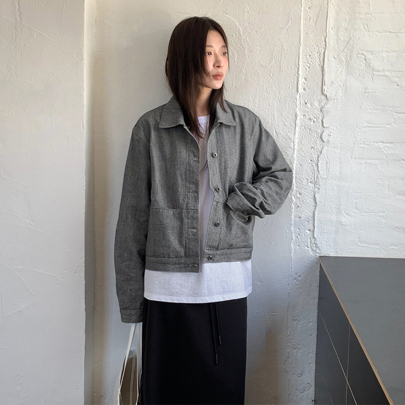 法国chrry koop 日系休闲百搭洗水棉牛仔外套女秋季新款宽松翻领