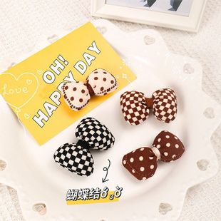 袜蝴蝶结手工发饰 充棉棋盘格立体布艺胸针材料辅料领结波点diy鞋
