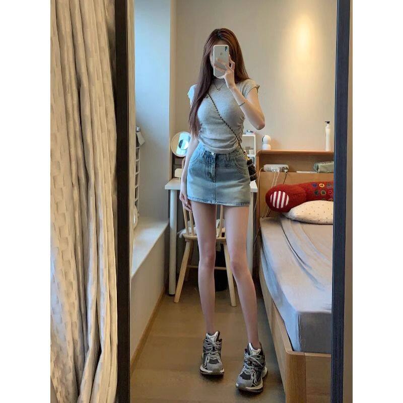 复古辣妹牛仔短裙女小个