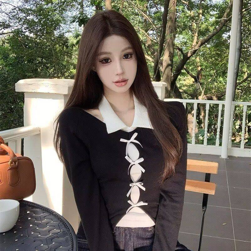 大码一字肩拼接翻领长袖衬衫女秋季新款胖MM修身设计感纯欲风上衣