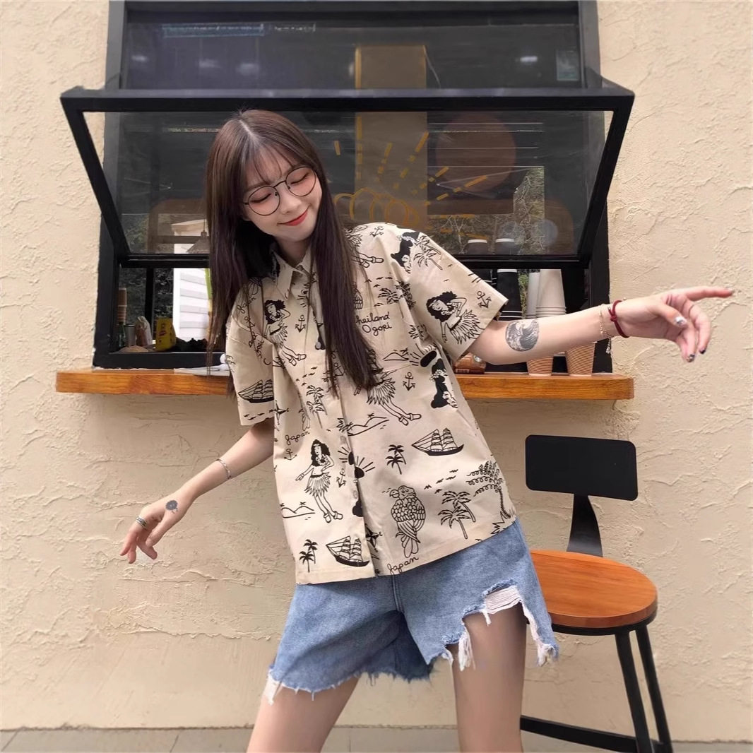 法式复古港味短袖衬衫女