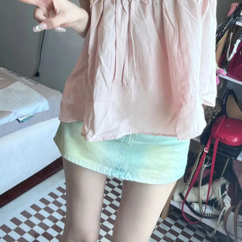 复古做旧牛仔半身裙女夏季辣妹超短裙高腰显瘦包臀裙子防走光裙裤