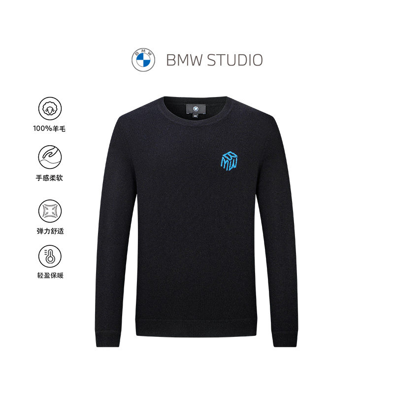 【100%山羊绒】BMW STUDIO宝马男装秋冬保暖圆领毛衣休闲针织衫男