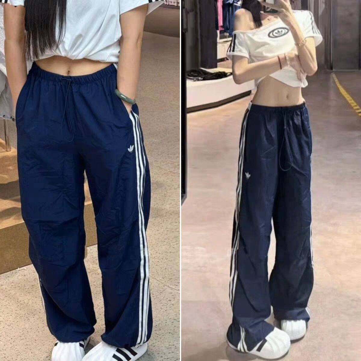 品牌优选春夏长裤三条杠运动速干裤男女宽松直筒阔腿休闲情侣裤子