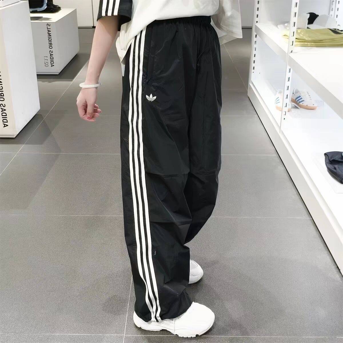 品牌优选春夏长裤三条杠运动速干裤男女宽松直筒阔腿休闲情侣裤子